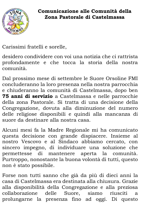 Comunicato suore orsoline fmi, pagina 1
